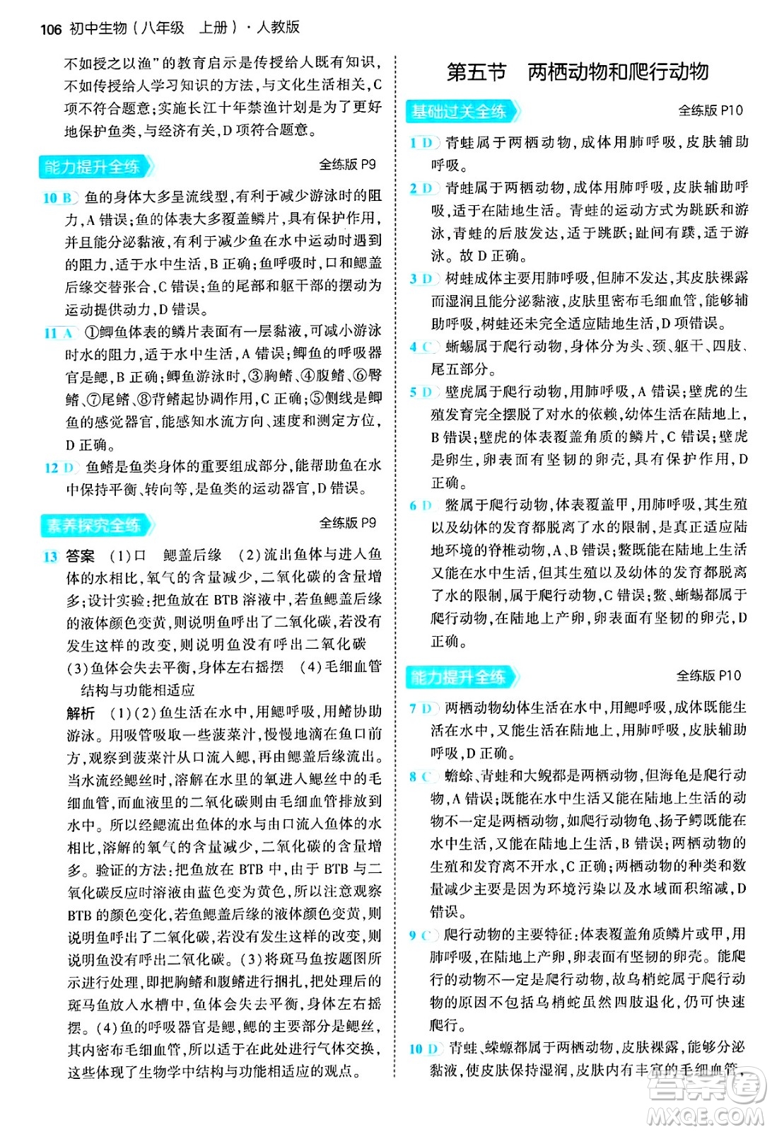 四川大學出版社2024年秋初中同步5年中考3年模擬八年級生物上冊人教版答案