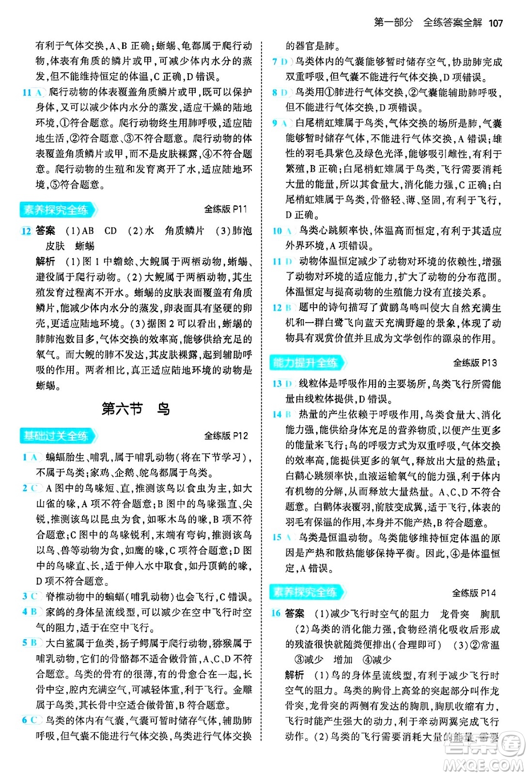四川大學出版社2024年秋初中同步5年中考3年模擬八年級生物上冊人教版答案