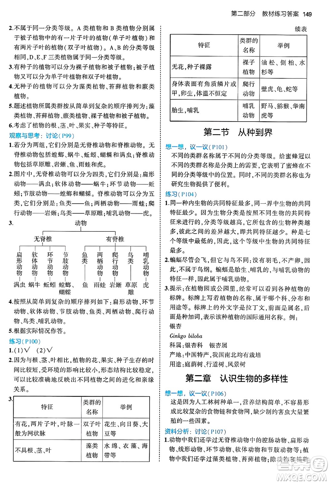 四川大學出版社2024年秋初中同步5年中考3年模擬八年級生物上冊人教版答案