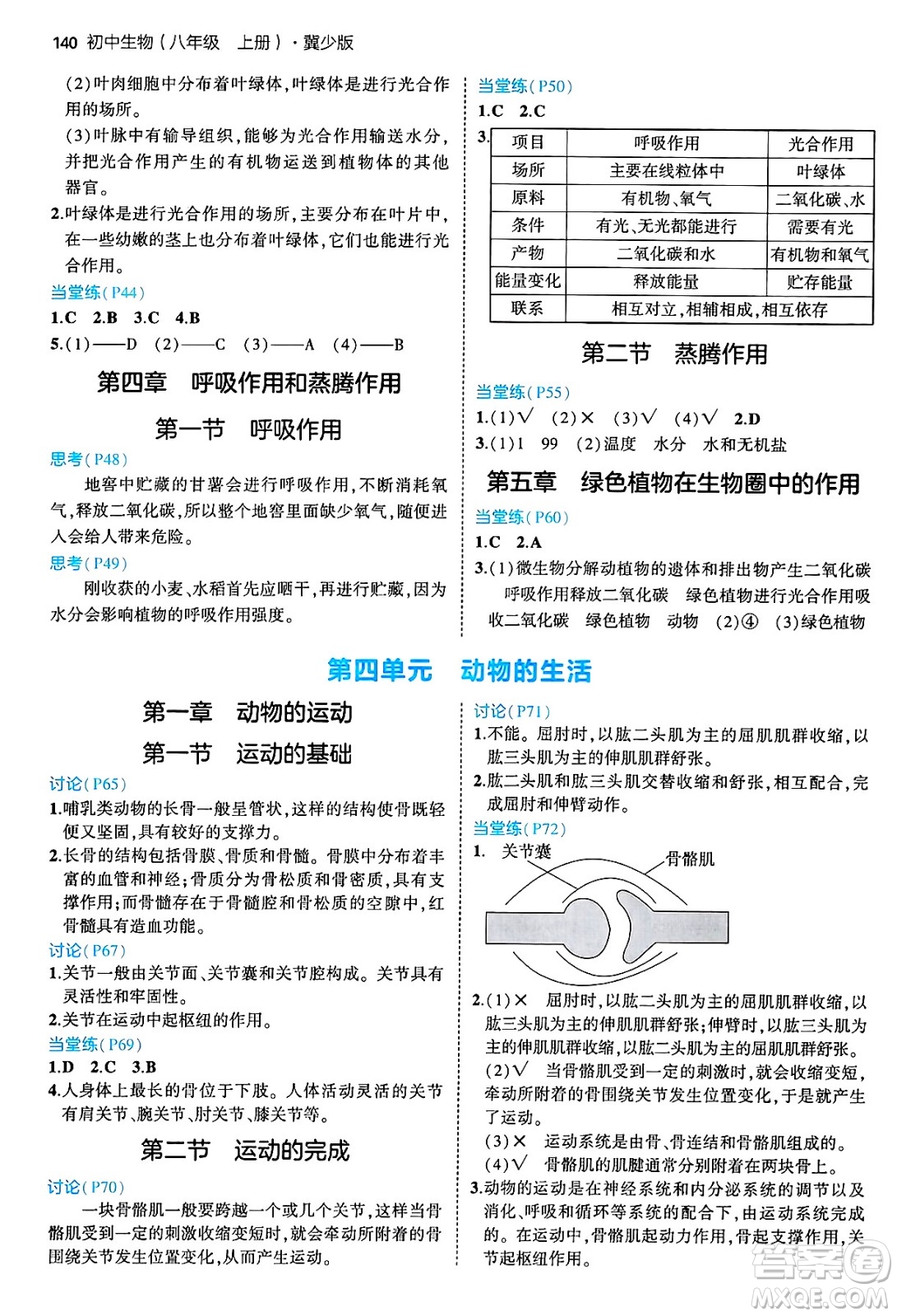 四川大學(xué)出版社2024年秋初中同步5年中考3年模擬八年級(jí)生物上冊(cè)冀少版答案