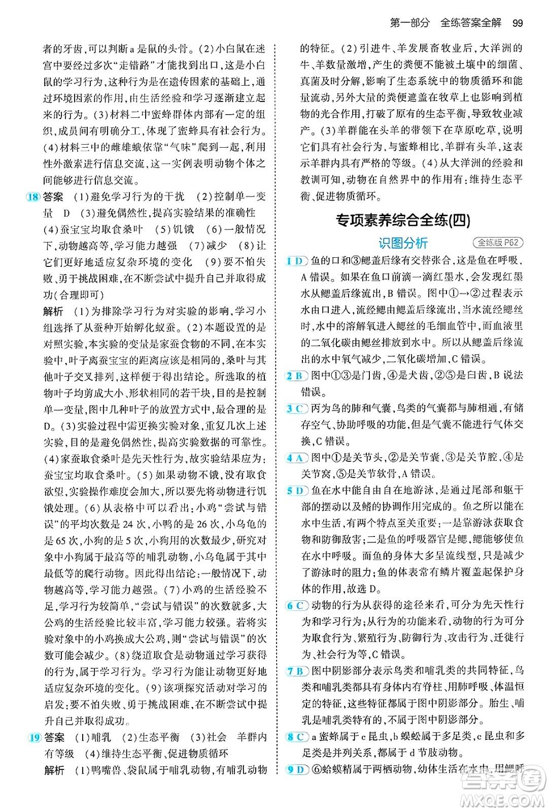 首都師范大學(xué)出版社2024年秋初中同步5年中考3年模擬八年級生物上冊魯科版山東專版答案