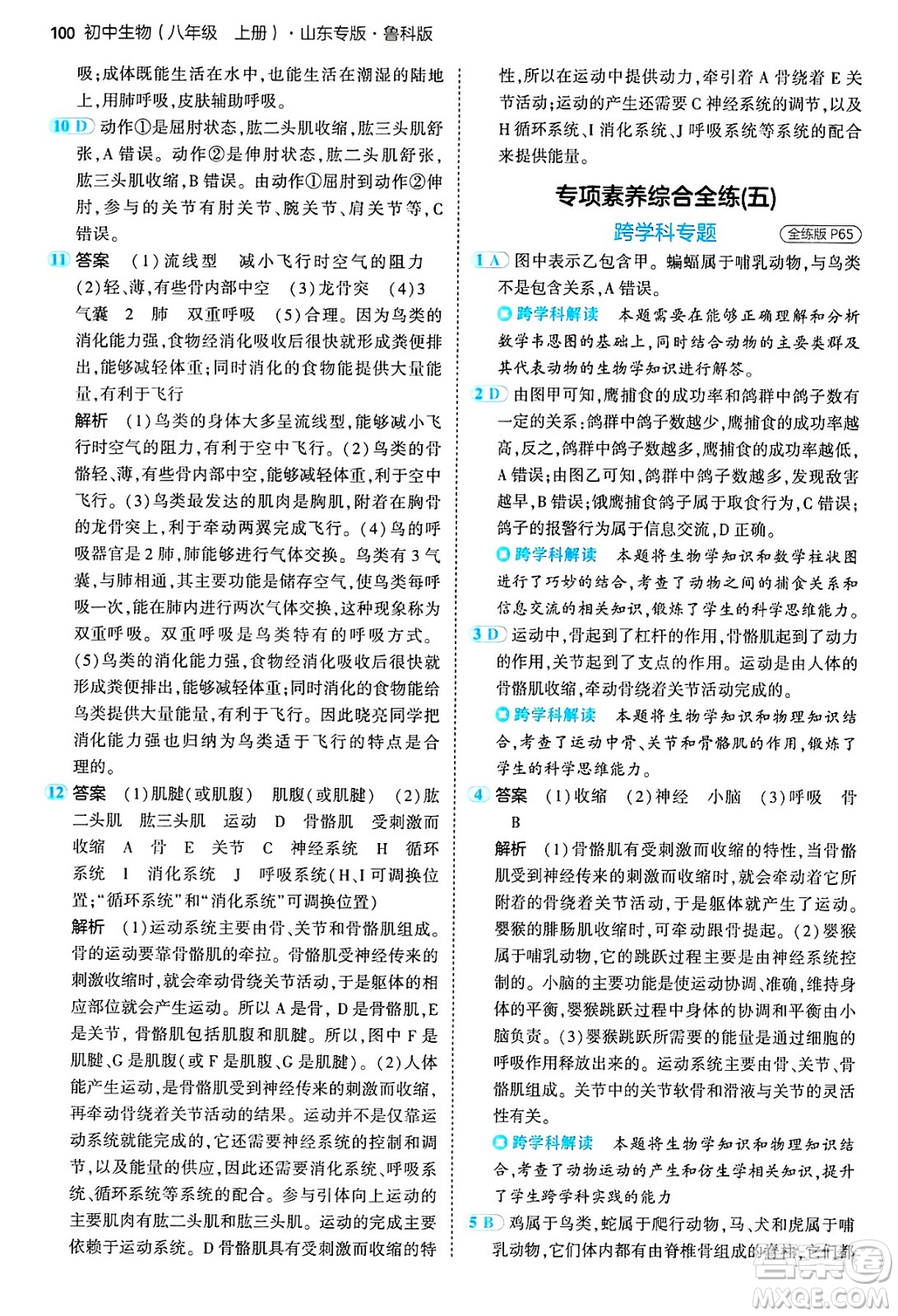 首都師范大學(xué)出版社2024年秋初中同步5年中考3年模擬八年級生物上冊魯科版山東專版答案