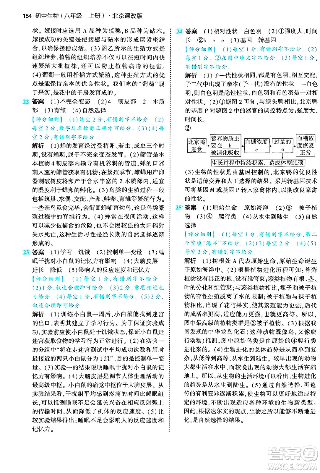 首都師范大學出版社2024年秋初中同步5年中考3年模擬八年級生物上冊北京課改版北京專版答案