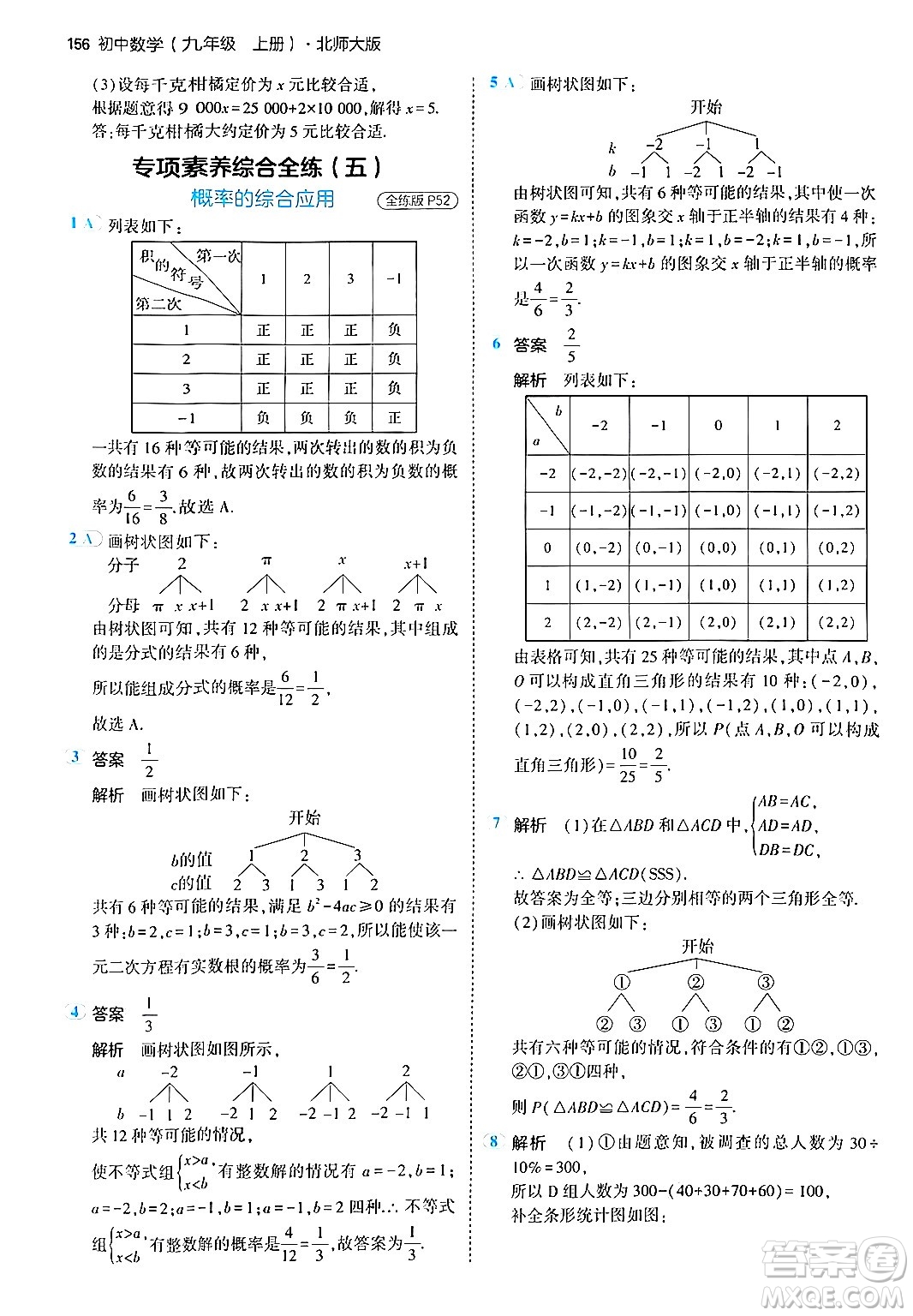 首都師范大學(xué)出版社2024年秋初中同步5年中考3年模擬九年級(jí)數(shù)學(xué)上冊(cè)北師大版答案