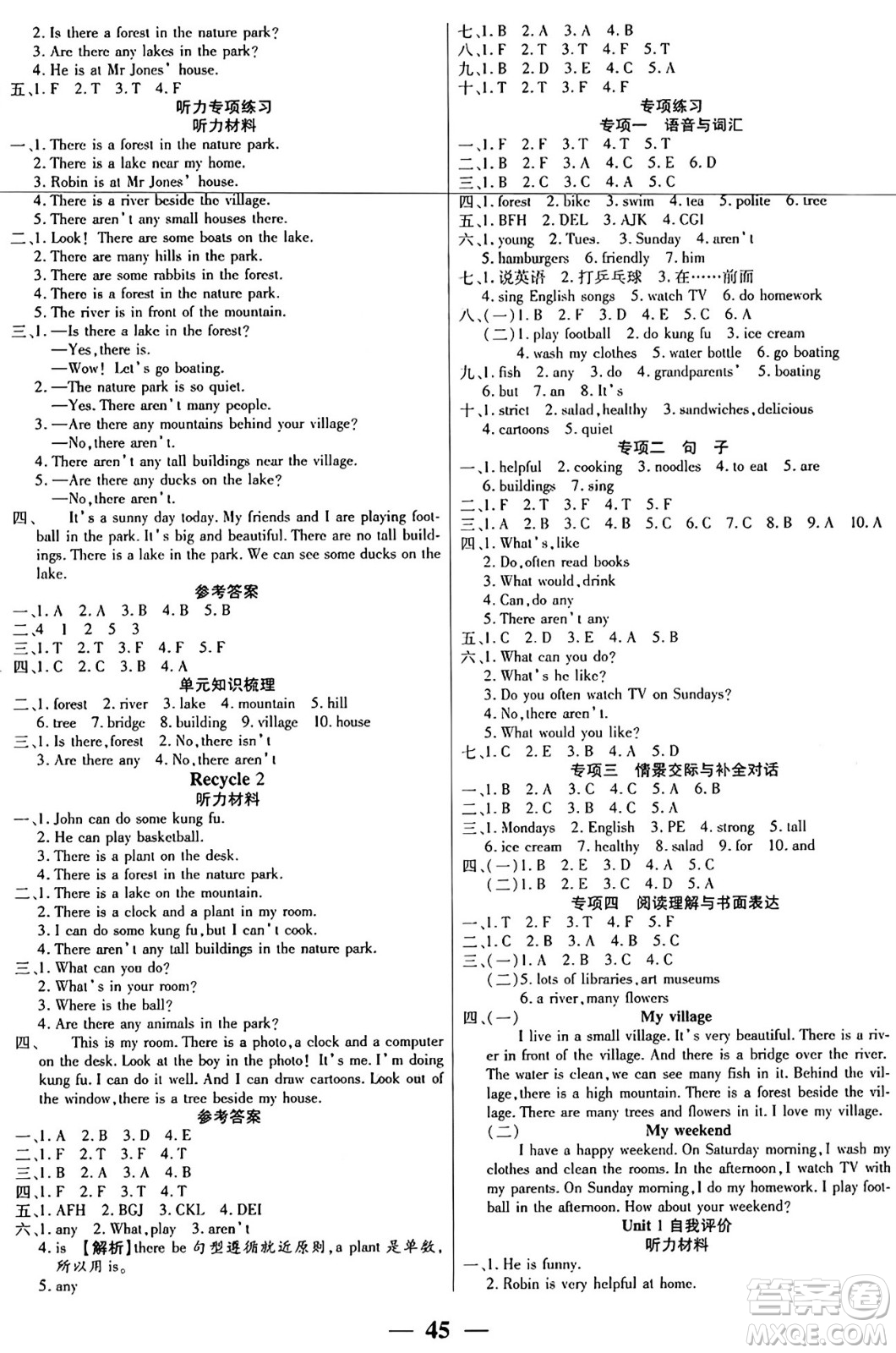 陽光出版社2024年秋揚帆文化激活思維智能訓練五年級英語上冊人教版答案
