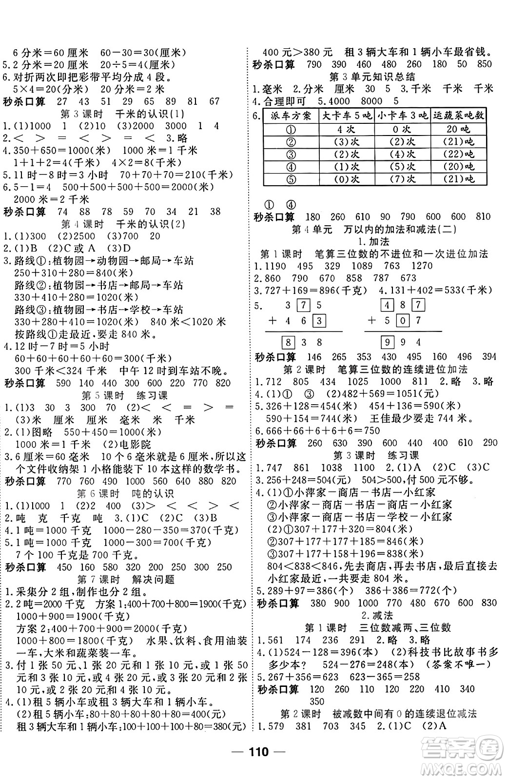 西安出版社2024年秋金優(yōu)教輔奪冠新課堂隨堂練測(cè)三年級(jí)數(shù)學(xué)上冊(cè)人教版答案