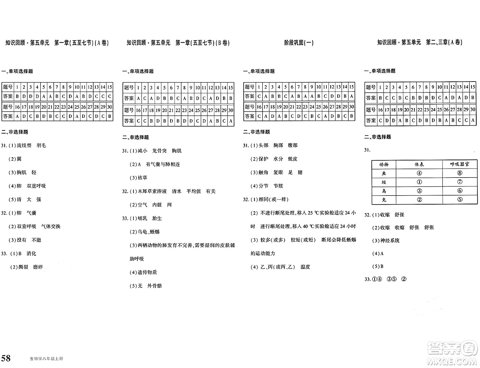 新疆青少年出版社2024年秋優(yōu)學(xué)1+1評價(jià)與測試八年級生物上冊通用版答案