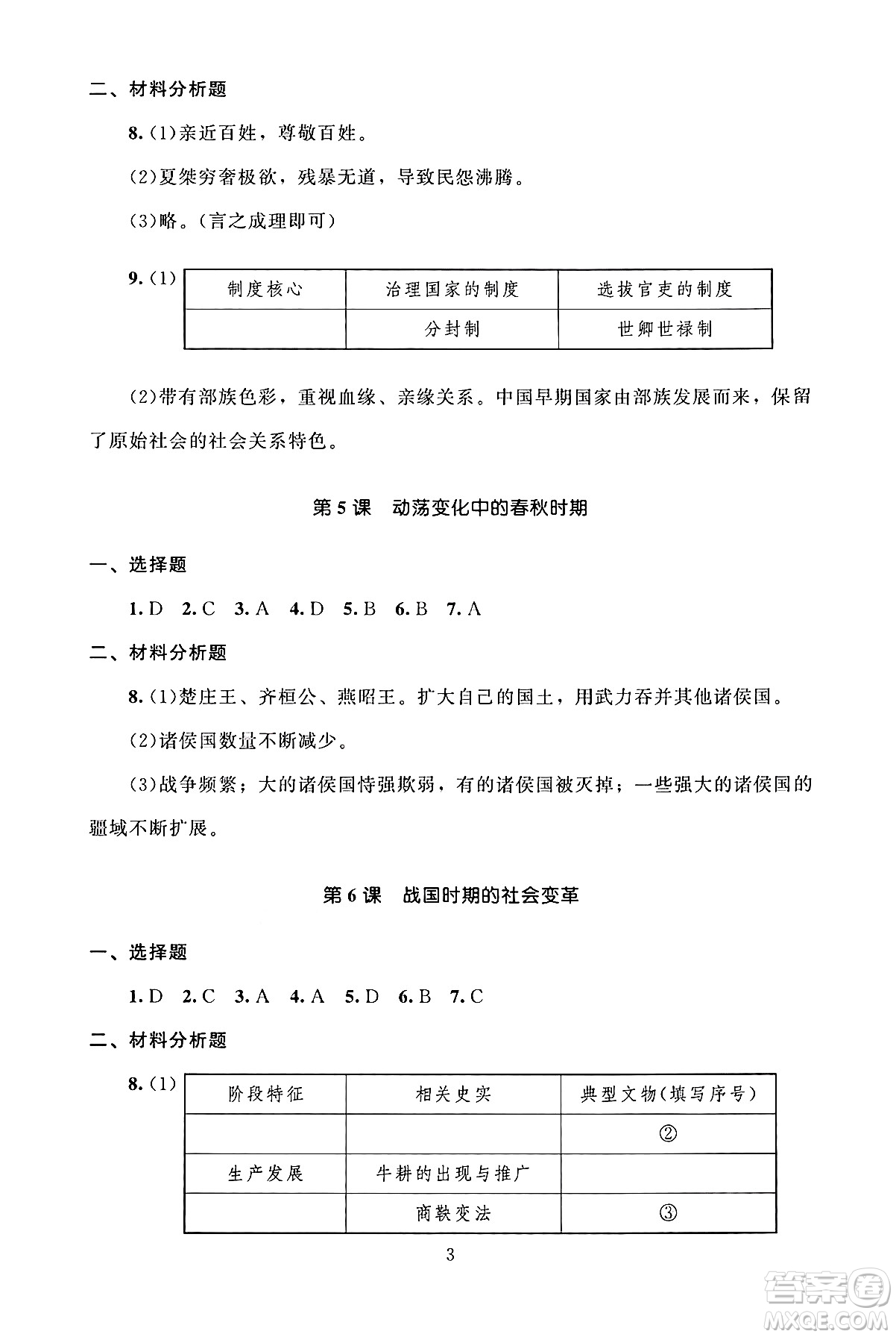 北京師范大學(xué)出版社2024年秋京師普教伴你學(xué)同步學(xué)習(xí)手冊七年級中國歷史上冊人教版答案