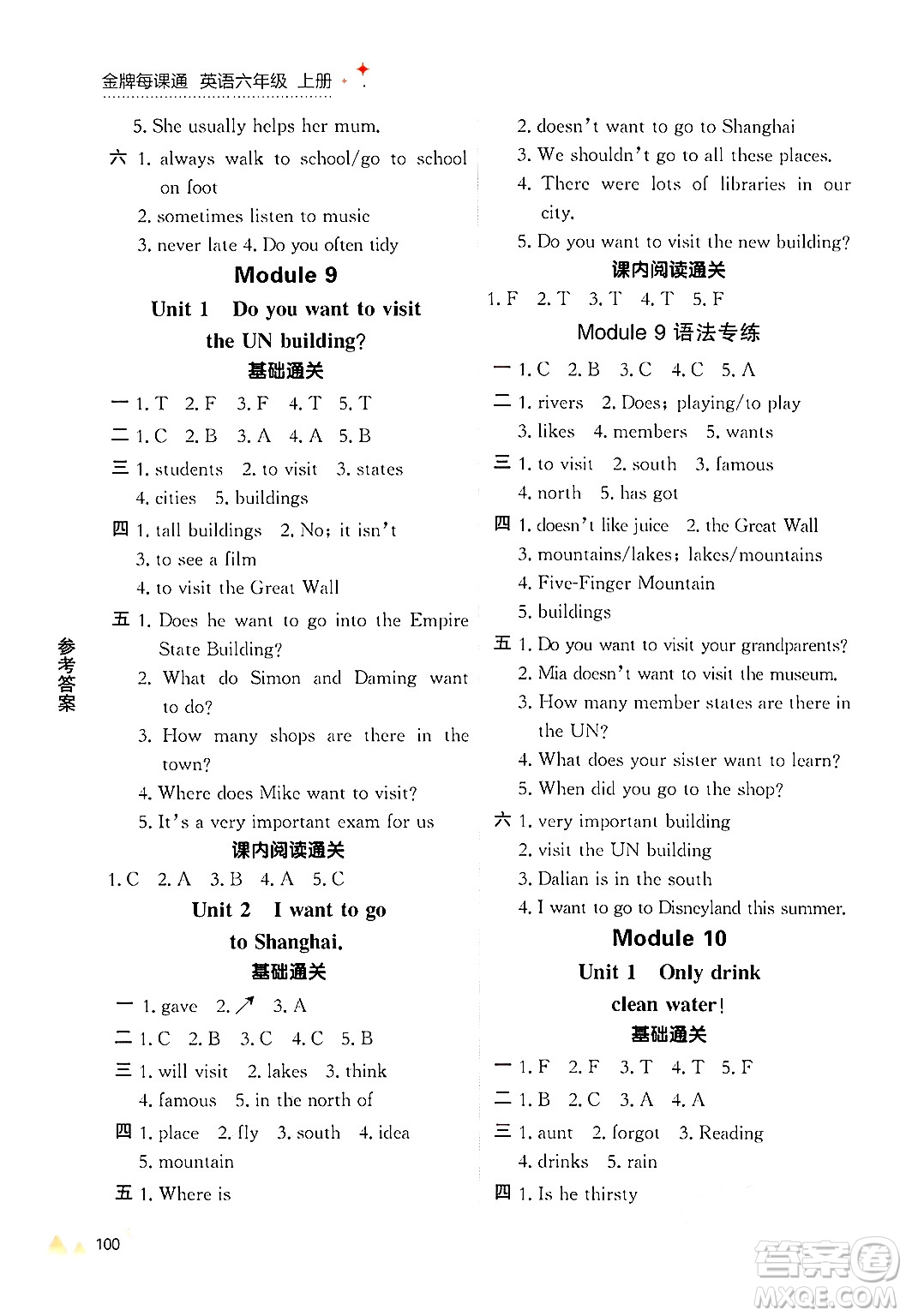 大連出版社2024年秋點(diǎn)石成金金牌每課通六年級(jí)英語(yǔ)上冊(cè)外研版答案
