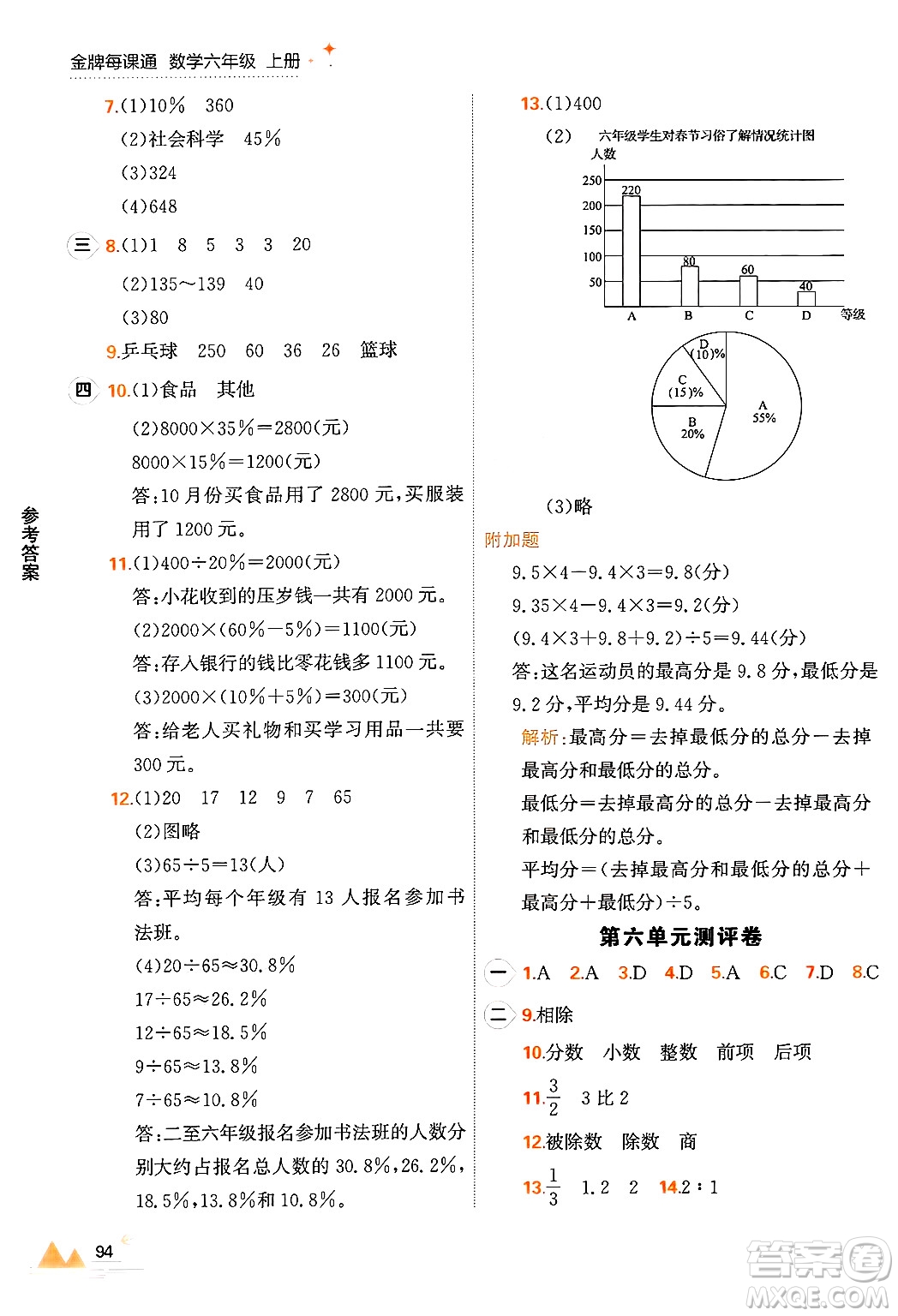 大連出版社2024年秋點石成金金牌每課通六年級數(shù)學上冊北師大版答案