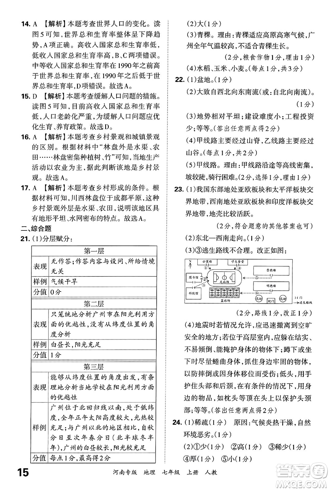 江西人民出版社2024年秋王朝霞各地期末試卷精選七年級(jí)地理上冊(cè)人教版河南專(zhuān)版答案