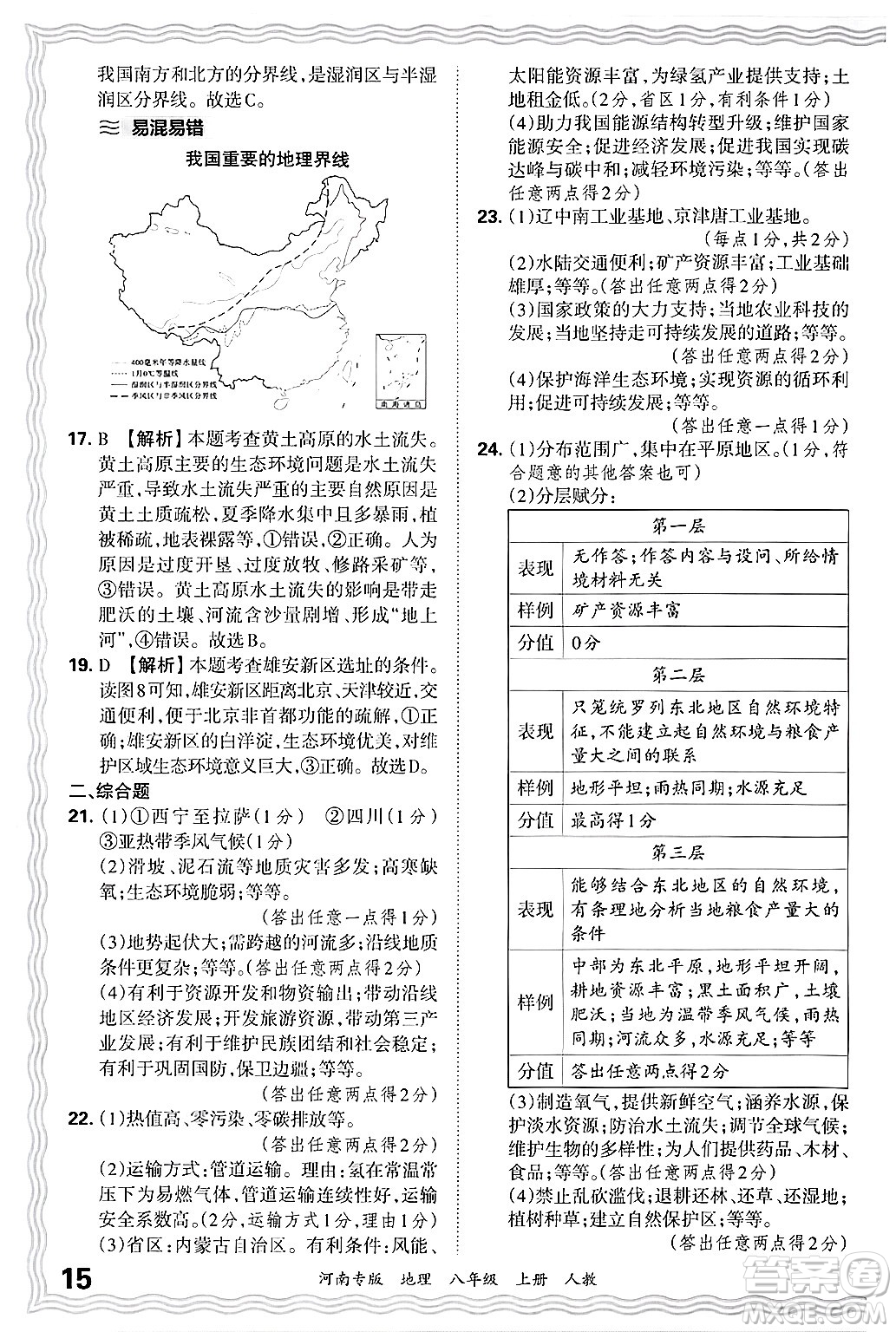 江西人民出版社2024年秋王朝霞各地期末試卷精選八年級(jí)地理上冊(cè)人教版河南專版答案