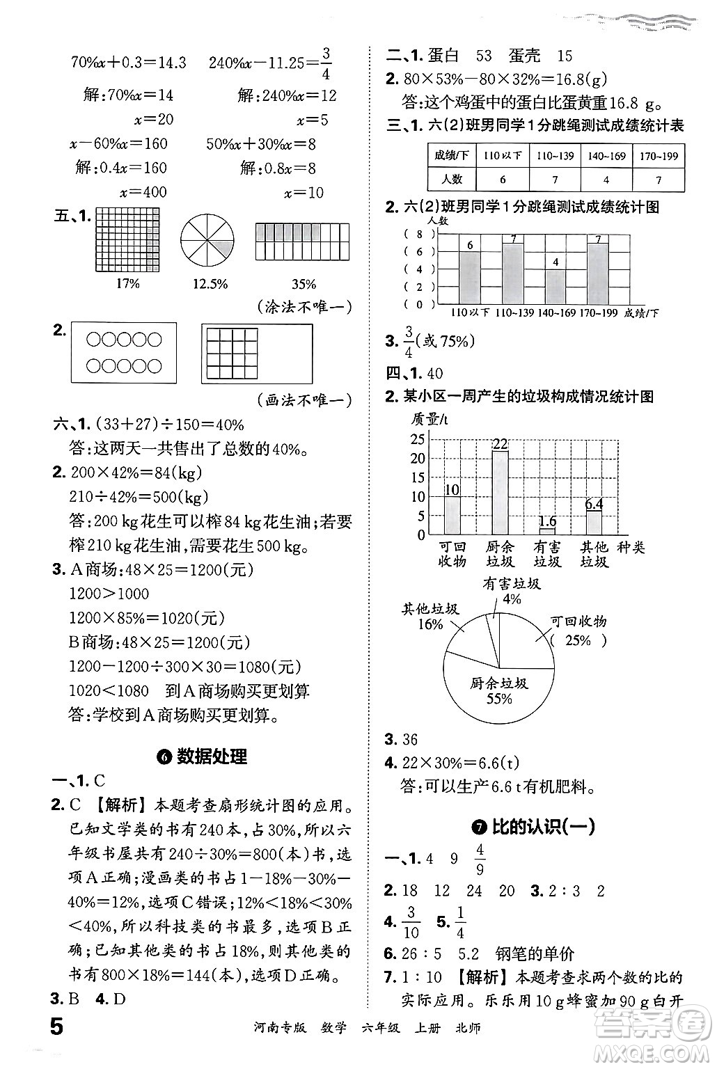 江西人民出版社2024年秋王朝霞各地期末試卷精選六年級(jí)數(shù)學(xué)上冊(cè)北師大版河南專版答案