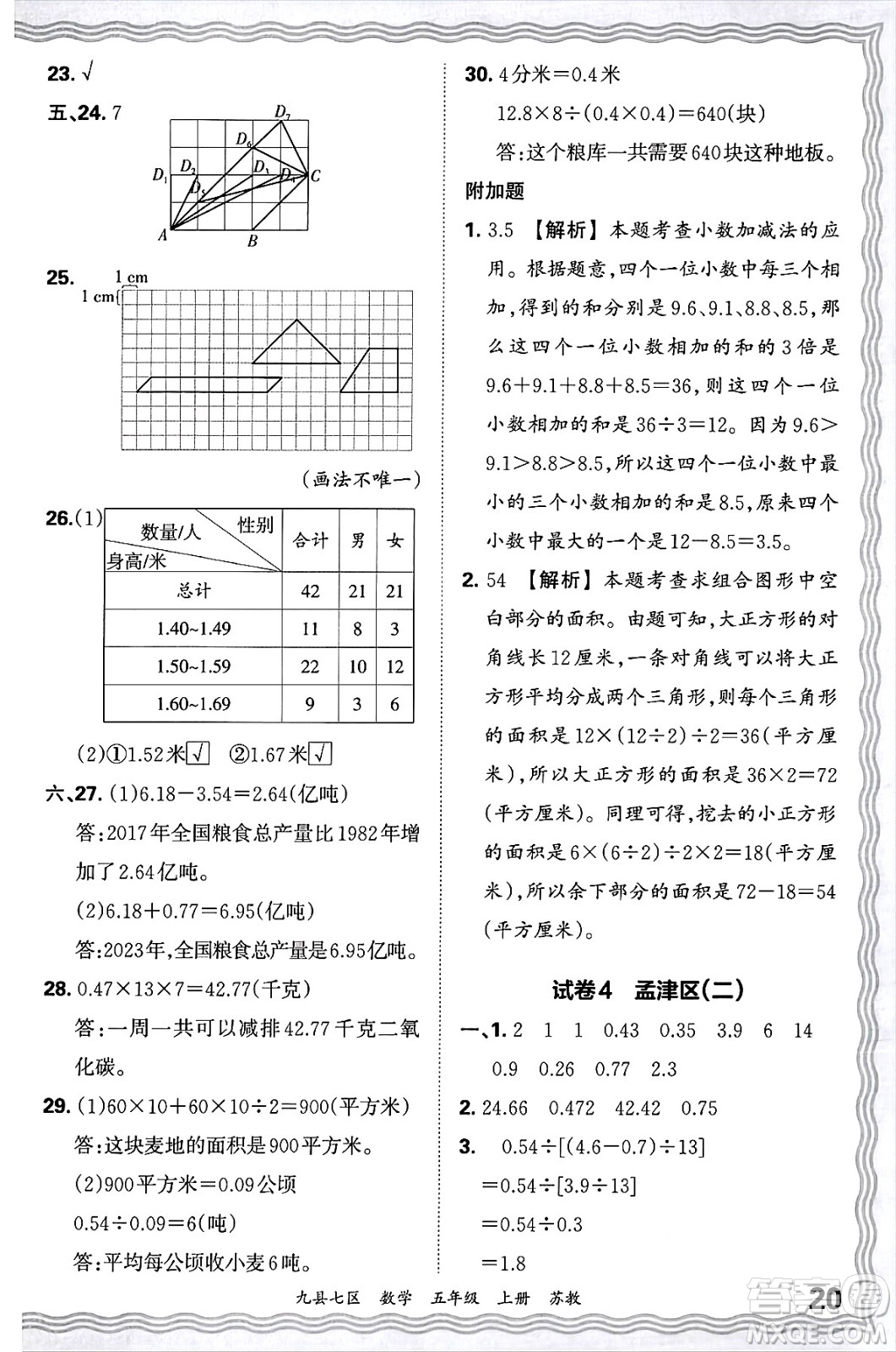 江西人民出版社2024年秋王朝霞各地期末試卷精選五年級數(shù)學上冊蘇教版洛陽專版答案
