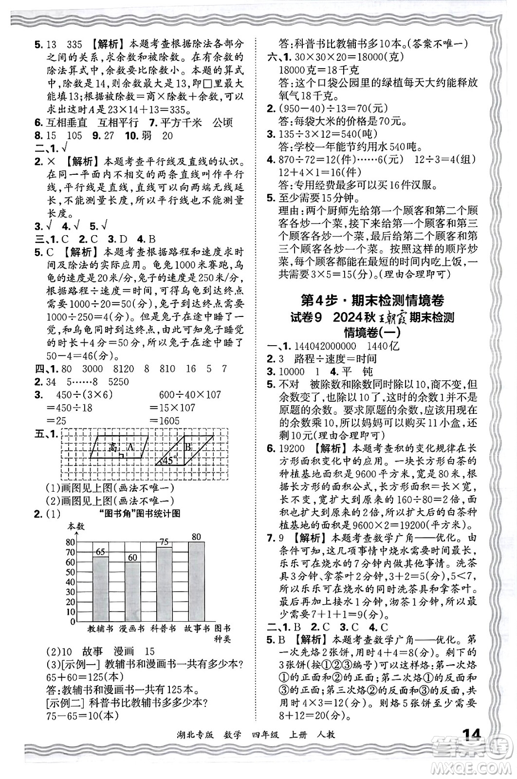 江西人民出版社2024年秋王朝霞各地期末試卷精選四年級數(shù)學上冊人教版湖北專版答案