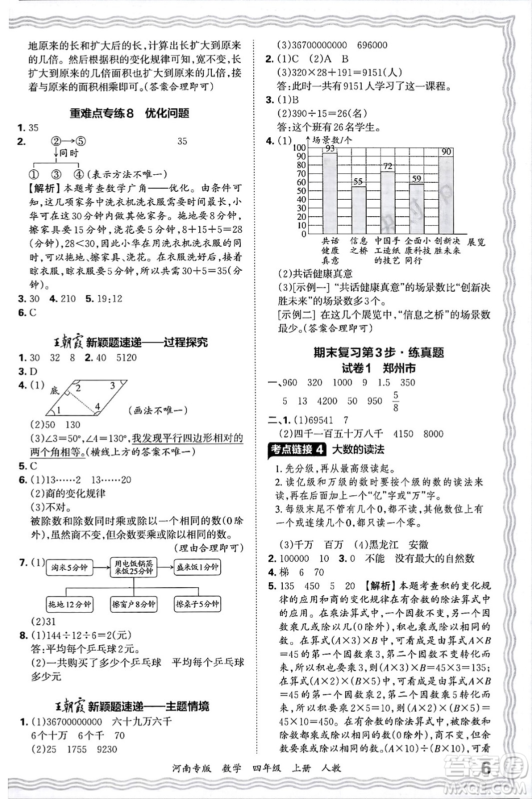 江西人民出版社2024年秋王朝霞各地期末試卷精選四年級(jí)數(shù)學(xué)上冊(cè)人教版河南專(zhuān)版答案