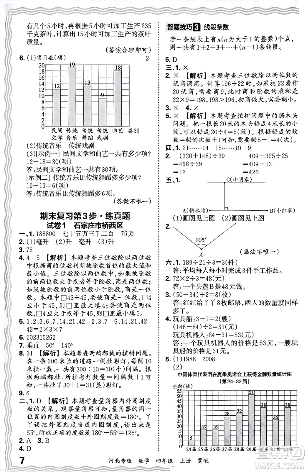 江西人民出版社2024年秋王朝霞各地期末試卷精選四年級數(shù)學(xué)上冊冀教版河北專版答案