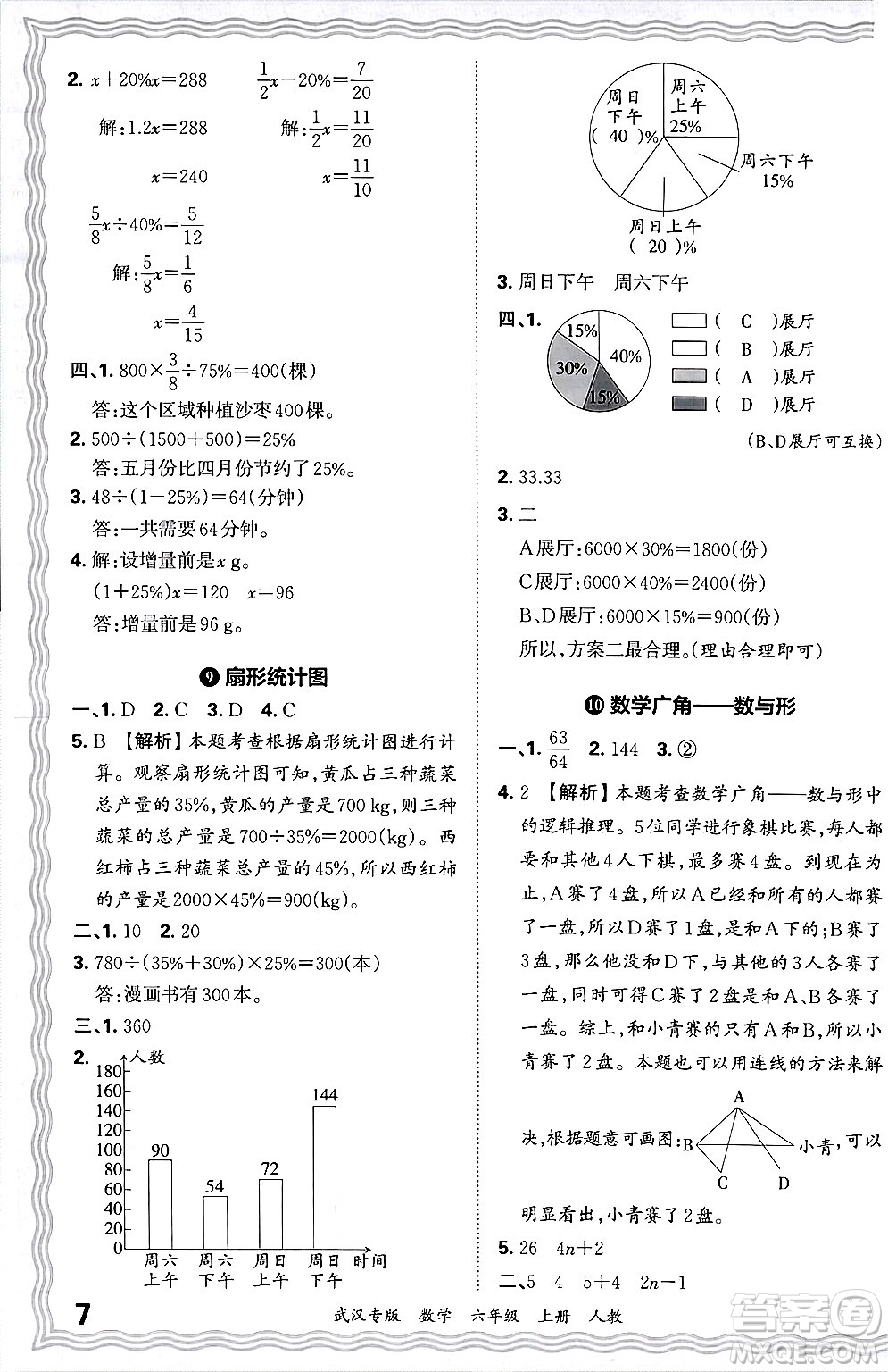 江西人民出版社2024年秋王朝霞期末真題精編六年級(jí)數(shù)學(xué)上冊(cè)人教版大武漢專版答案