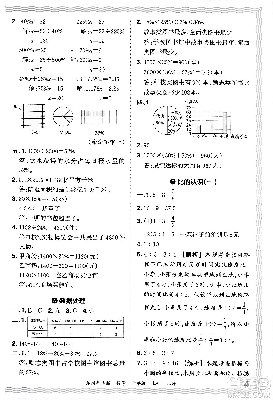 江西人民出版社2024年秋王朝霞期末真題精編六年級(jí)數(shù)學(xué)上冊(cè)北師大版鄭州都市版答案