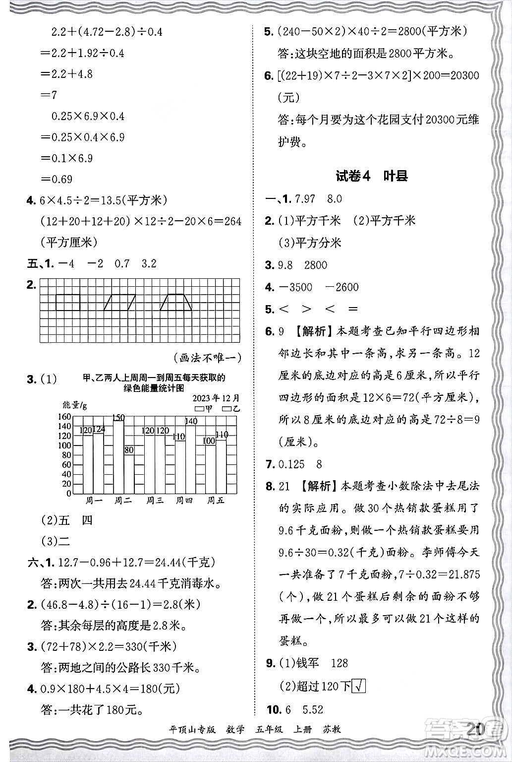 江西人民出版社2024年秋王朝霞期末真題精編五年級(jí)數(shù)學(xué)上冊(cè)蘇教版平頂山專(zhuān)版答案