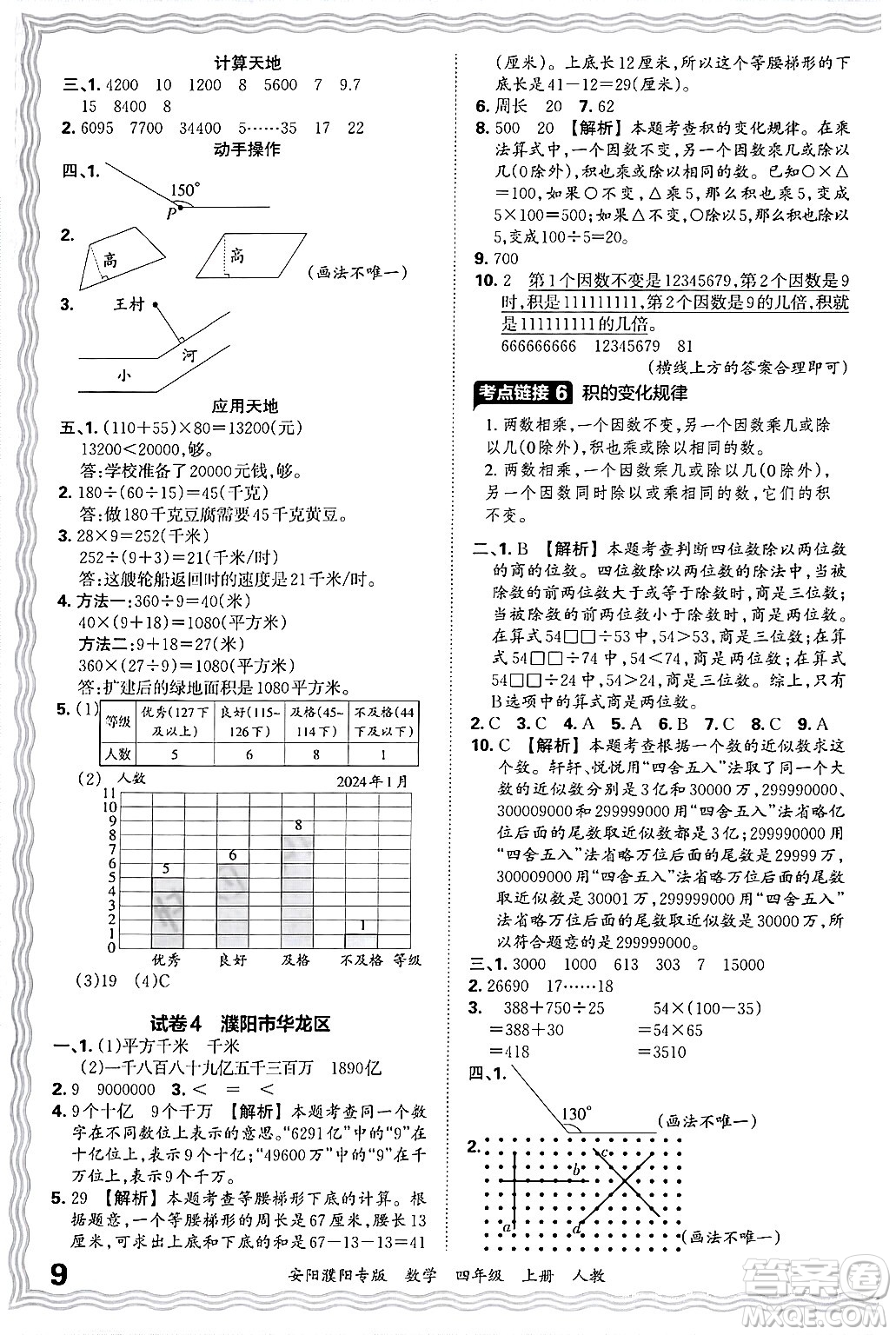 江西人民出版社2024年秋王朝霞期末真題精編四年級數(shù)學(xué)上冊人教版安陽濮陽專版答案