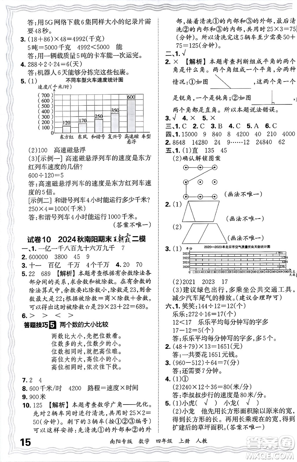 江西人民出版社2024年秋王朝霞期末真題精編四年級(jí)數(shù)學(xué)上冊(cè)人教版南陽(yáng)專版答案