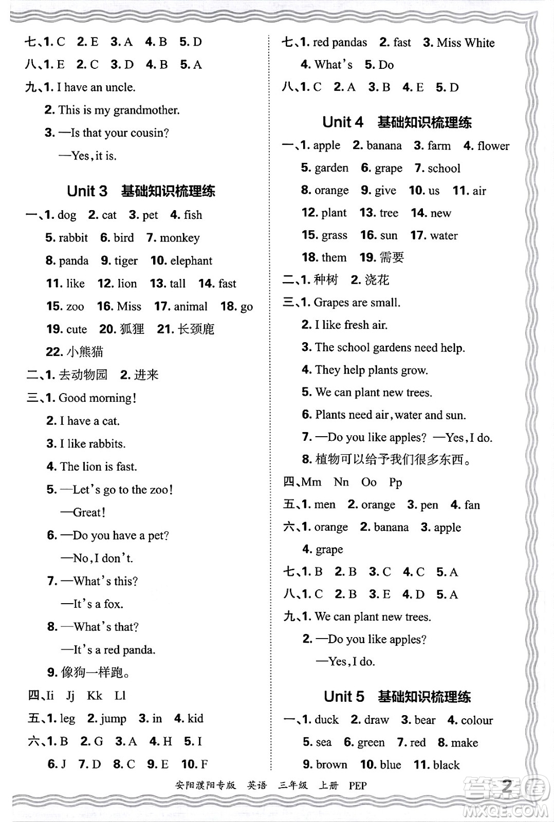 江西人民出版社2024年秋王朝霞期末真題精編三年級(jí)英語(yǔ)上冊(cè)人教PEP版安陽(yáng)濮陽(yáng)專(zhuān)版答案