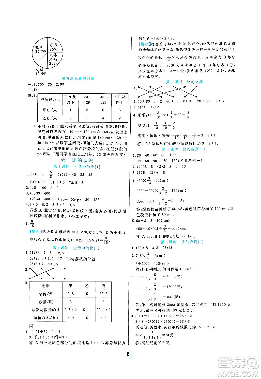 天津科學(xué)技術(shù)出版社2024年秋云頂課堂六年級數(shù)學(xué)上冊北師大版答案