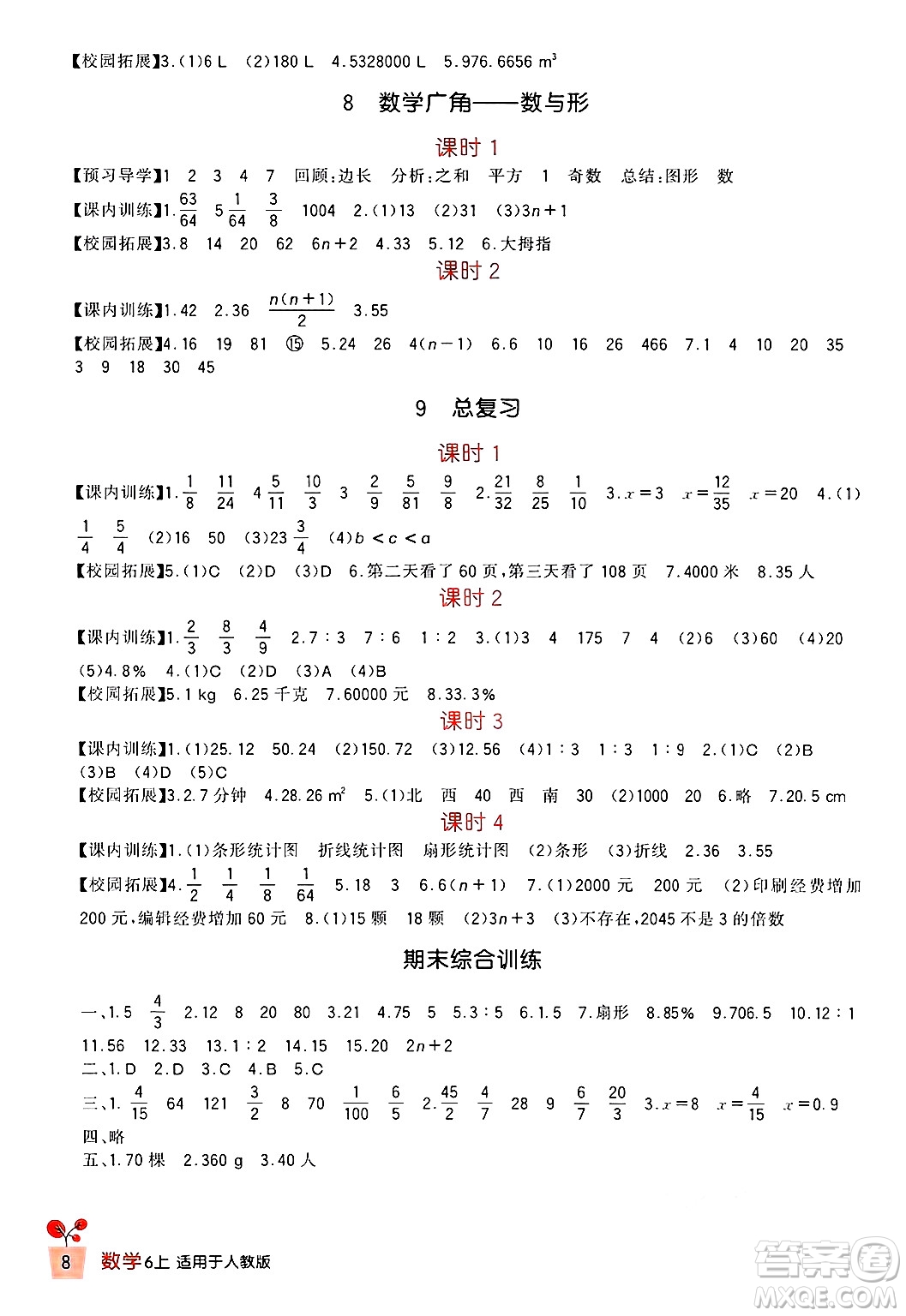 四川教育出版社2024年秋新課標小學生學習實踐園地六年級數學上冊人教版答案