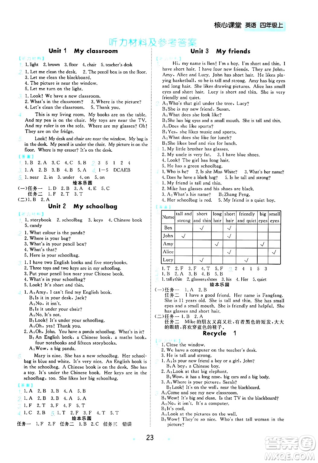 天津人民出版社2024年秋核心360核心課堂四年級英語上冊通用版答案