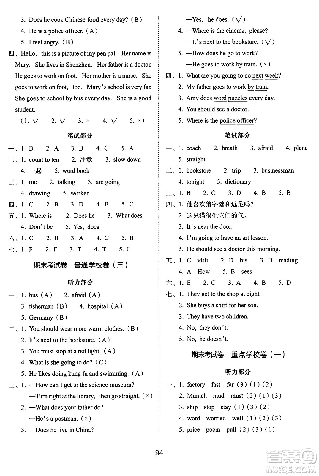 長(zhǎng)春出版社2024年秋68所期末沖刺100分完全試卷六年級(jí)英語(yǔ)上冊(cè)人教PEP版三起點(diǎn)答案