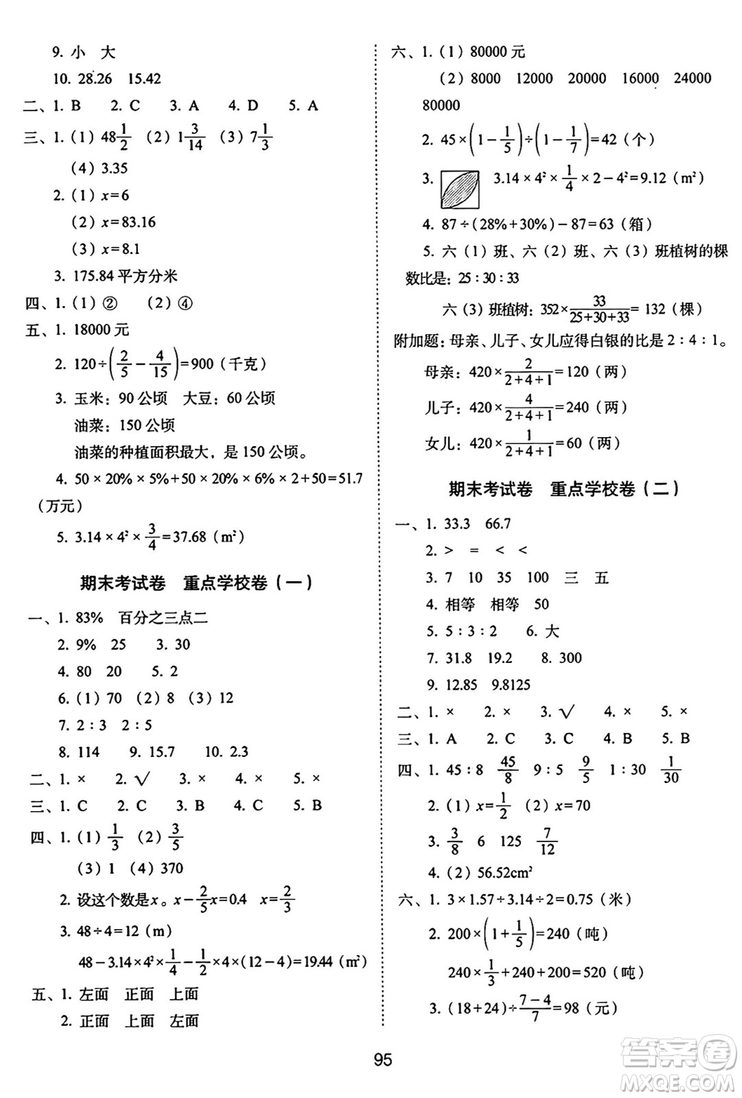 長春出版社2024年秋68所期末沖刺100分完全試卷六年級數(shù)學(xué)上冊北師大版答案