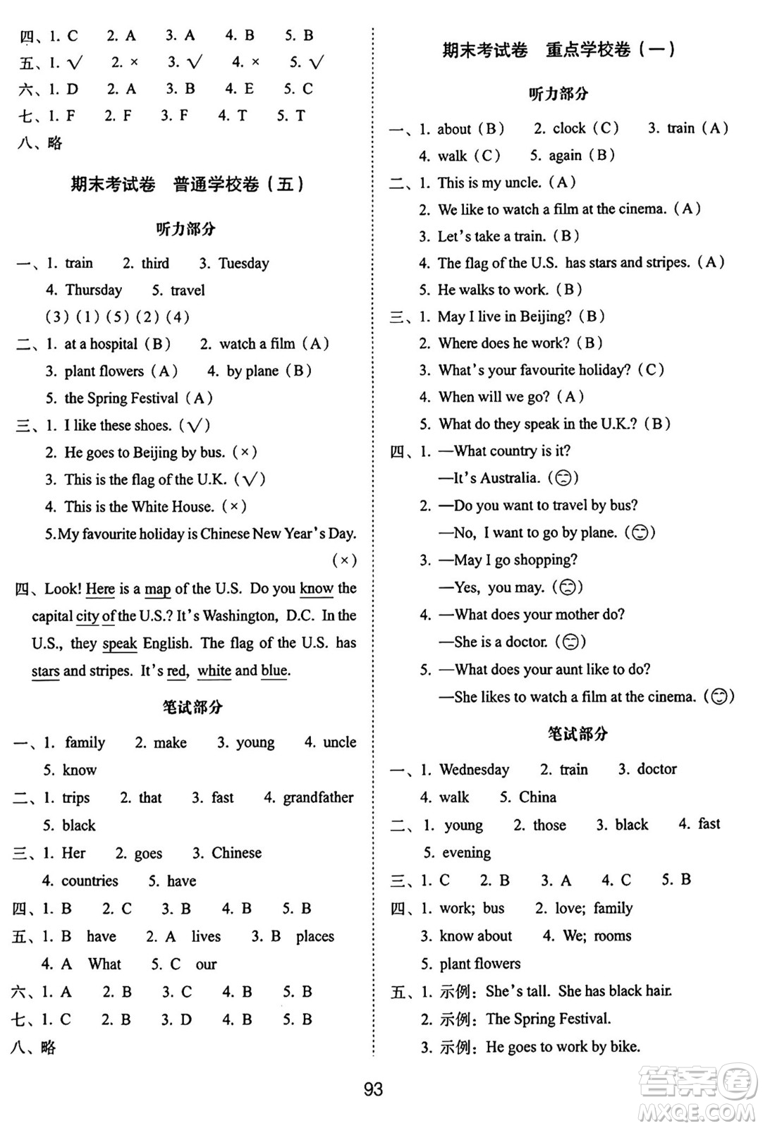 長(zhǎng)春出版社2024年秋68所期末沖刺100分完全試卷五年級(jí)英語(yǔ)上冊(cè)冀教版答案