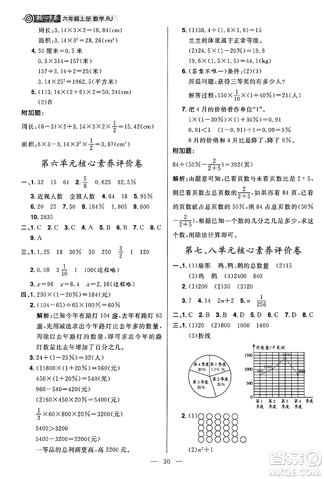 南方出版社2024秋學緣教育核心素養(yǎng)天天練六年級數(shù)學上冊人教版福建專版答案