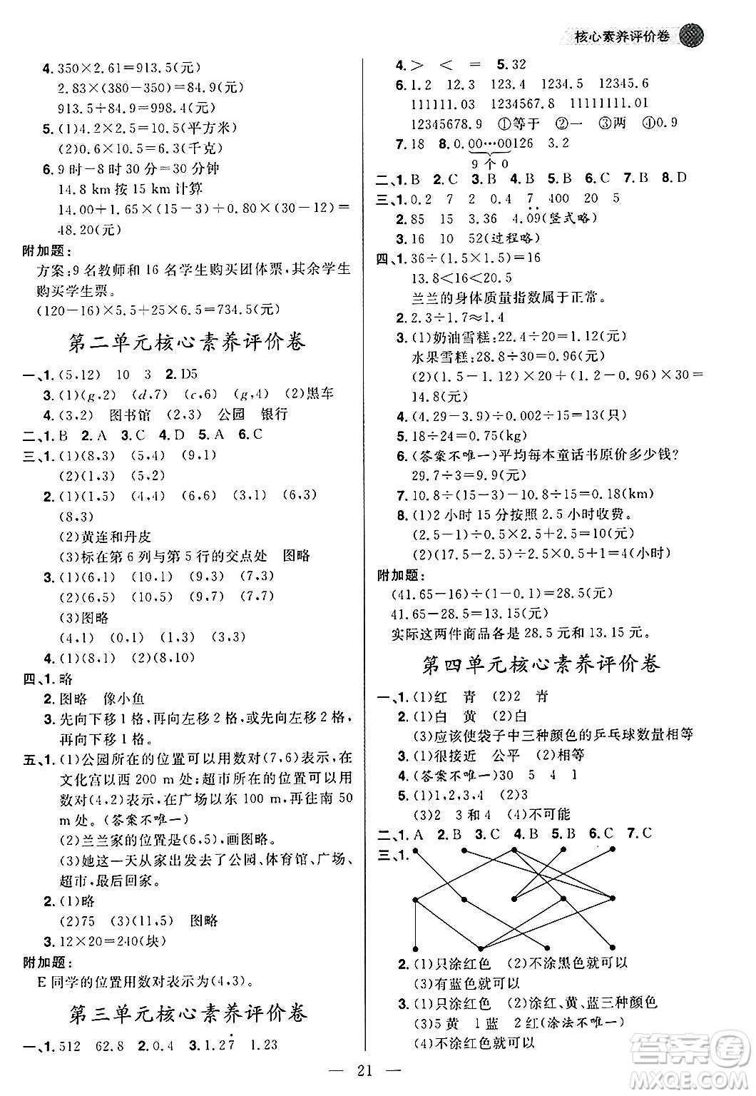 南方出版社2024秋學(xué)緣教育核心素養(yǎng)天天練五年級(jí)數(shù)學(xué)上冊(cè)人教版福建專(zhuān)版答案