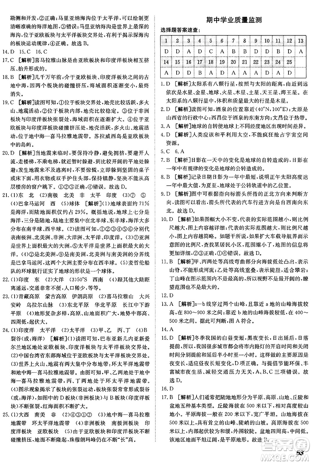 新疆青少年出版社2024年秋神龍教育期末考向標全程跟蹤突破測試卷七年級地理上冊商務(wù)星球版答案
