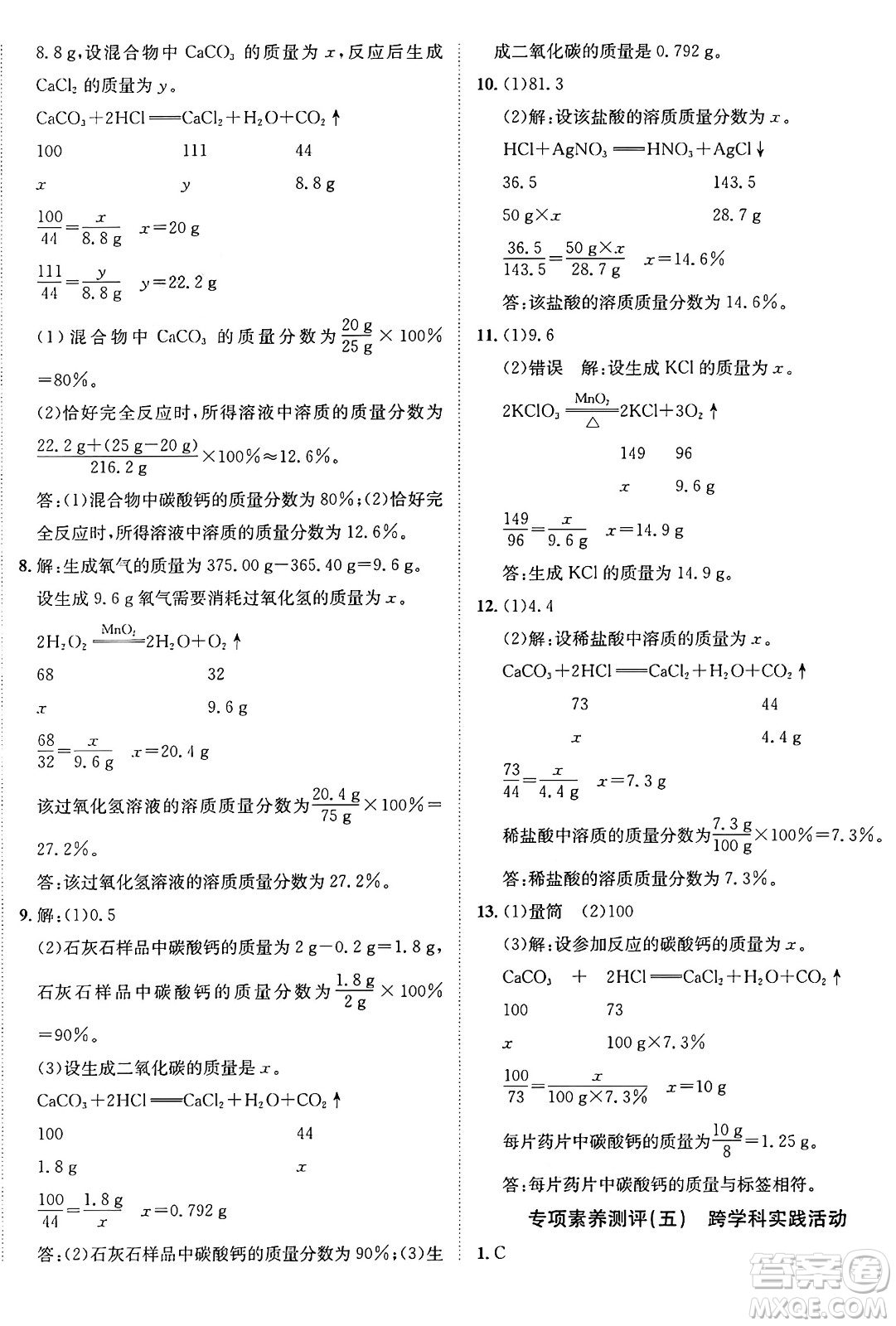 新疆青少年出版社2025年秋神龍教育期末考向標全程跟蹤突破測試卷九年級化學全一冊魯教版答案