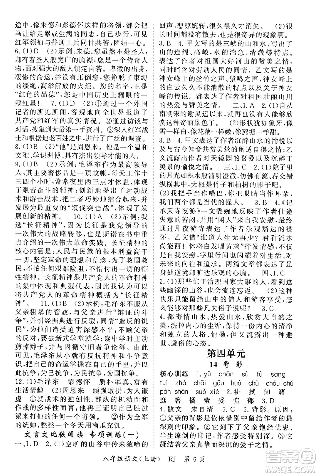 吉林教育出版社2024年秋啟航新課堂八年級(jí)語(yǔ)文上冊(cè)人教版答案