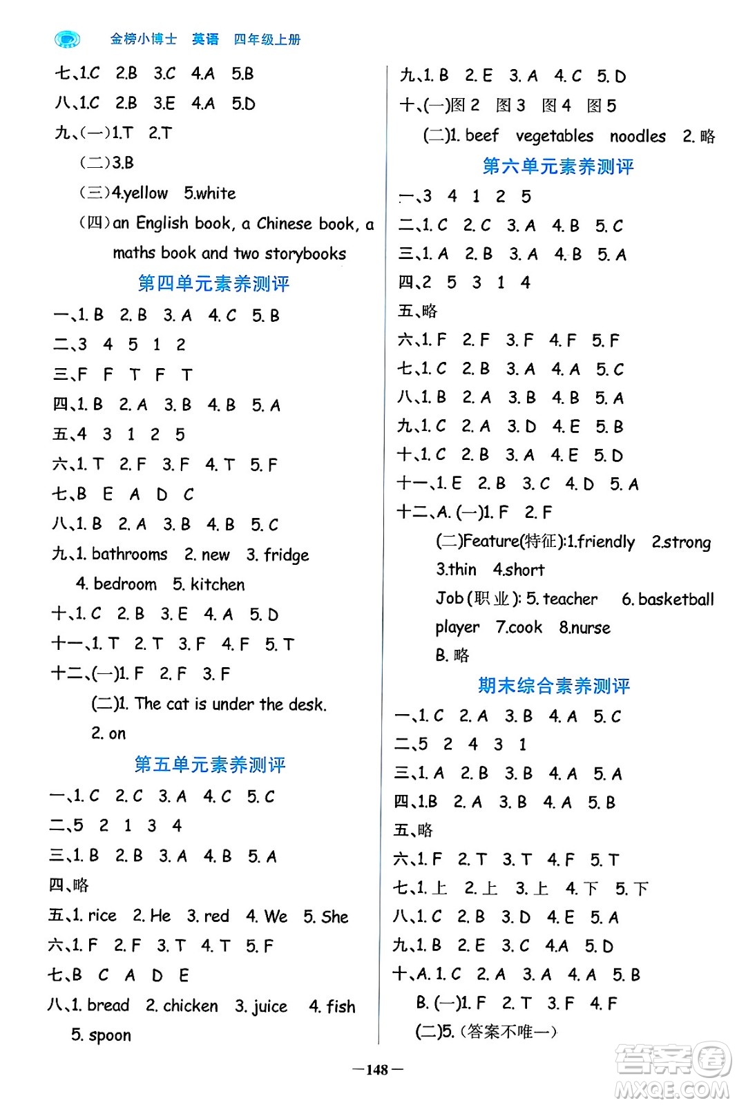 遼寧少年兒童出版社2024年秋世紀金榜金榜小博士課時提優(yōu)作業(yè)四年級英語上冊通用版三起點答案