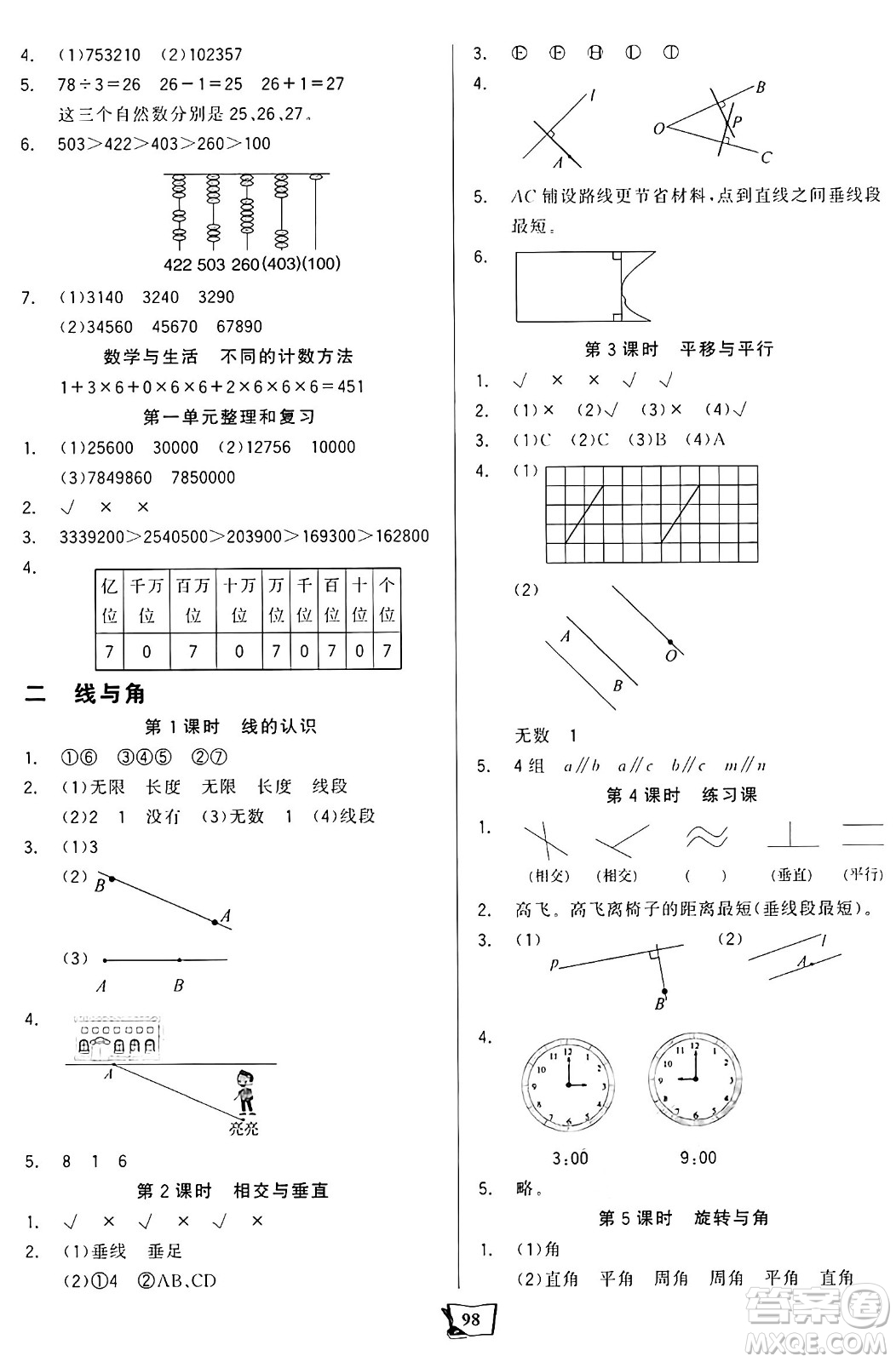 未來出版社2024年秋世紀金榜金榜小博士課時提優(yōu)作業(yè)四年級數(shù)學上冊北師大版答案