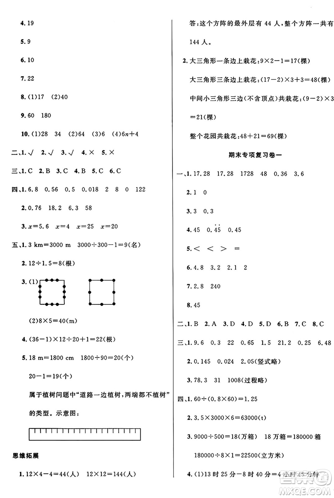 江蘇鳳凰美術(shù)出版社2024年秋廣文圖書黃岡小博士沖刺100分五年級數(shù)學上冊人教版答案