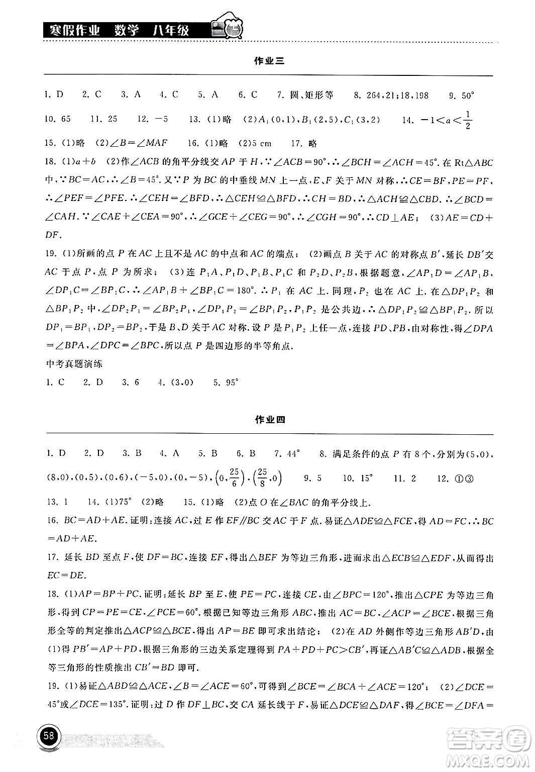 湖北教育出版社2025年長江作業(yè)本寒假作業(yè)八年級數(shù)學通用版答案
