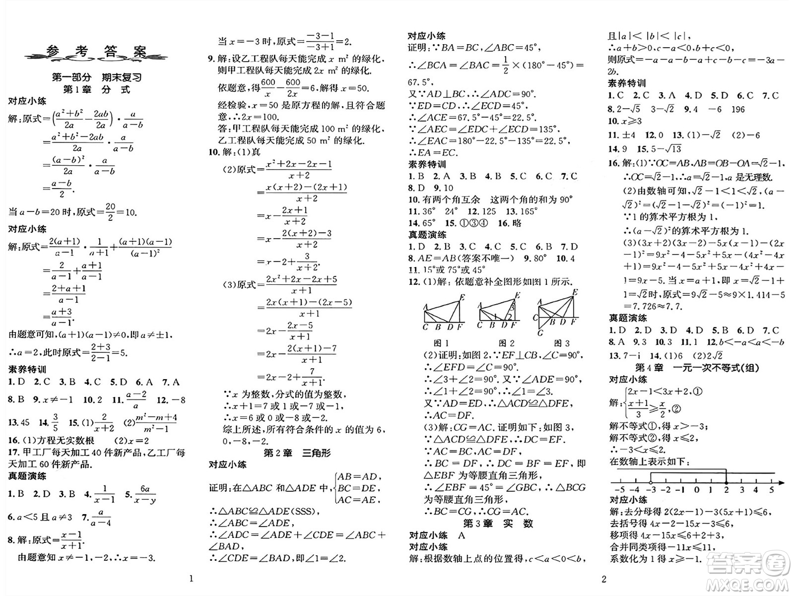 長江出版社2025年鑫浪傳媒給力100寒假作業(yè)八年級數(shù)學湘教版答案
