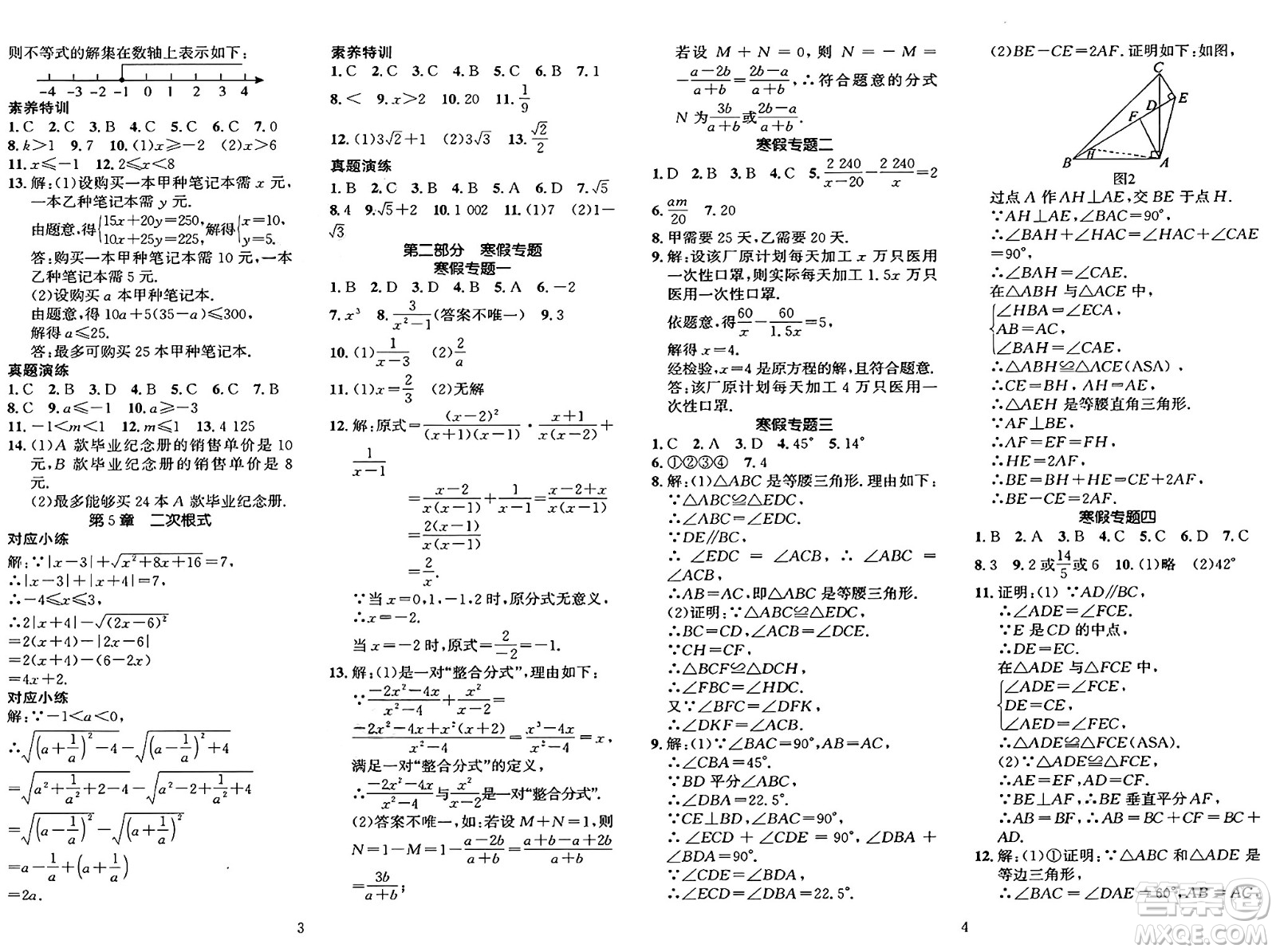 長江出版社2025年鑫浪傳媒給力100寒假作業(yè)八年級數(shù)學湘教版答案