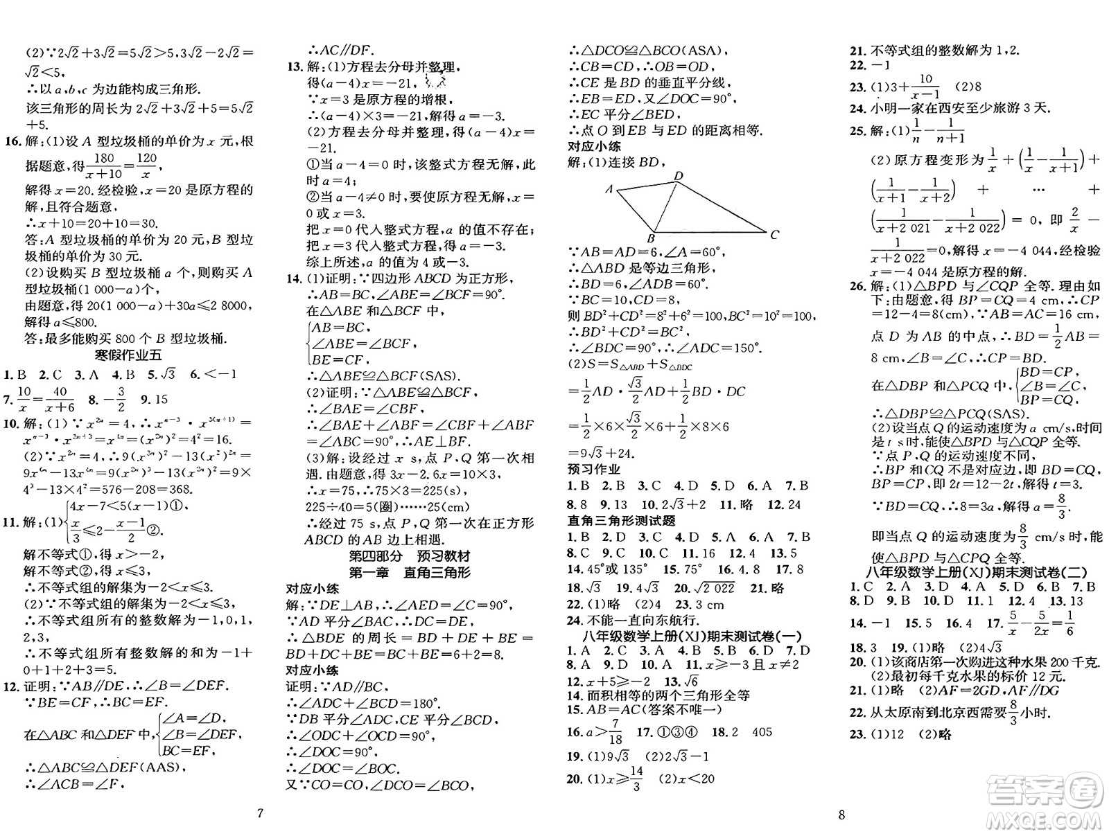 長江出版社2025年鑫浪傳媒給力100寒假作業(yè)八年級數(shù)學湘教版答案
