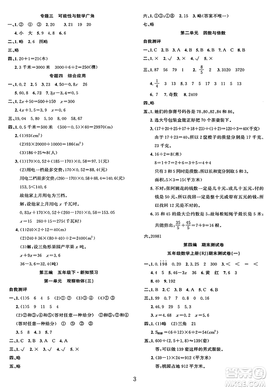 長(zhǎng)江出版社2025年鑫浪傳媒給力100寒假作業(yè)五年級(jí)數(shù)學(xué)人教版答案