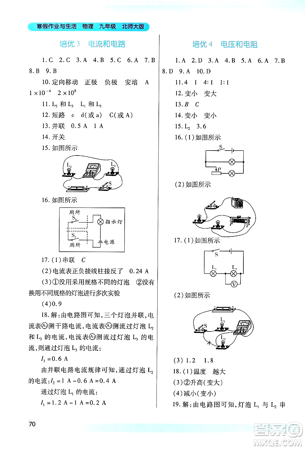 陜西師范大學(xué)出版總社有限公司2025年寒假作業(yè)與生活九年級(jí)物理北師大版答案