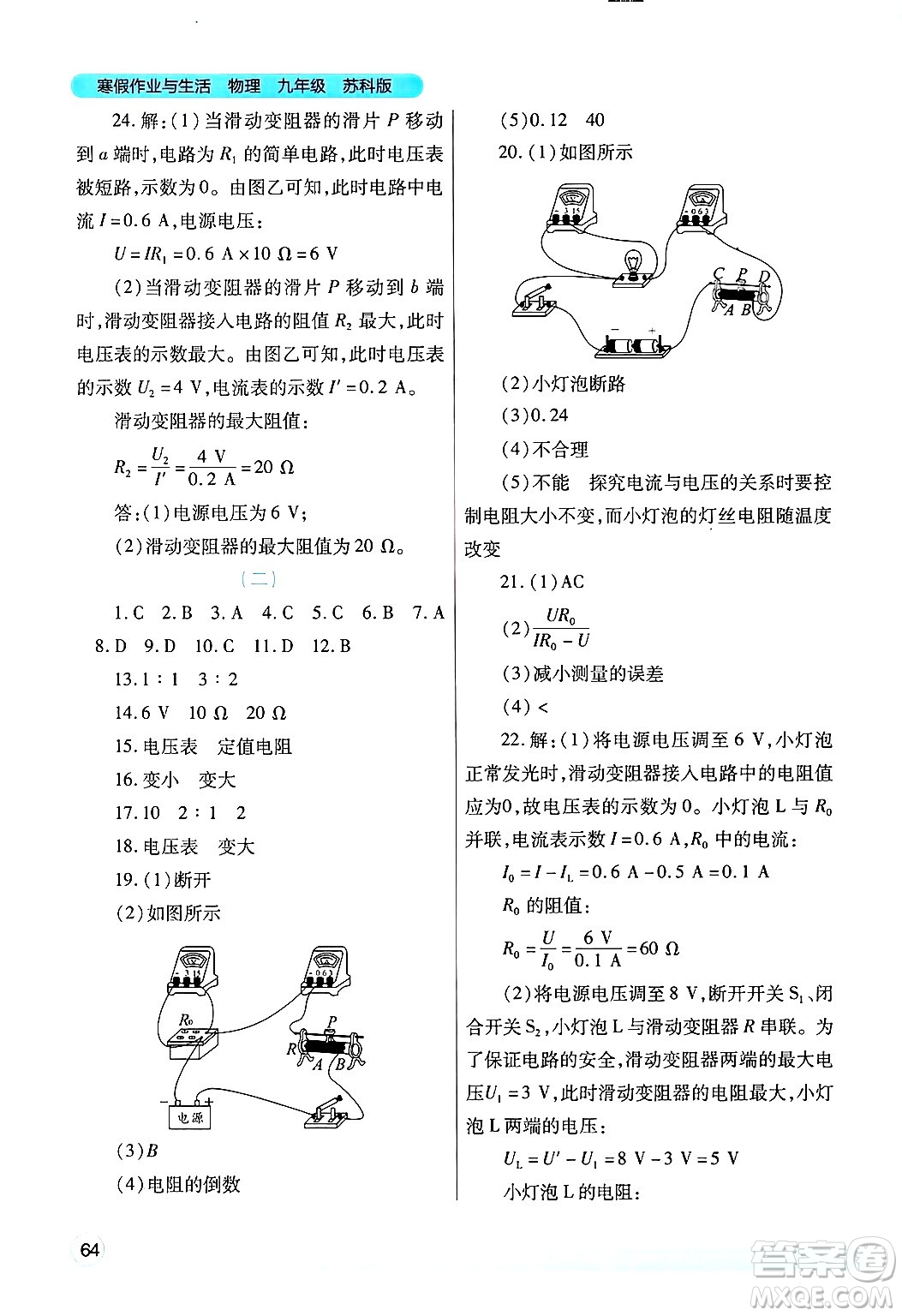 陜西師范大學(xué)出版總社有限公司2025年寒假作業(yè)與生活九年級(jí)物理蘇科版答案