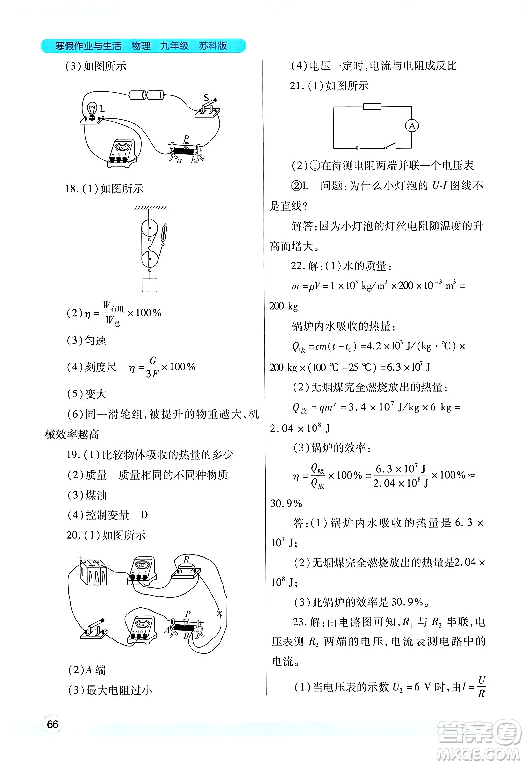 陜西師范大學(xué)出版總社有限公司2025年寒假作業(yè)與生活九年級(jí)物理蘇科版答案