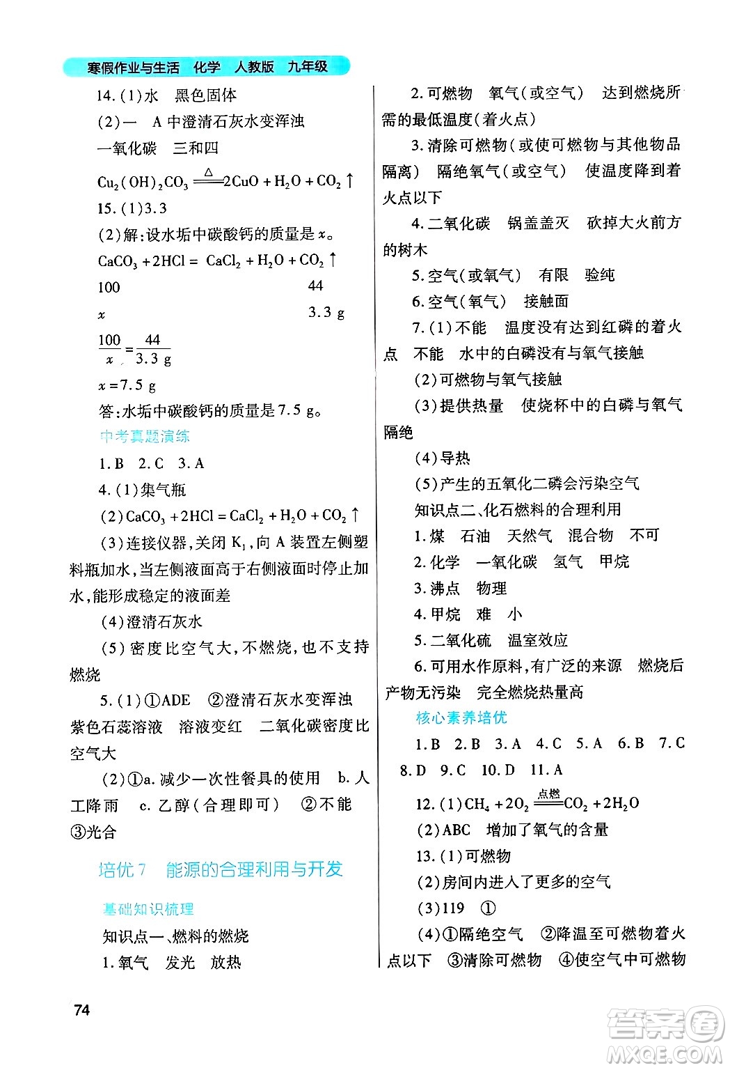 陜西師范大學(xué)出版總社有限公司2025年寒假作業(yè)與生活九年級(jí)化學(xué)人教版答案